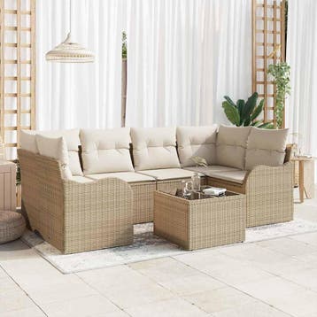 vidaXL Tuin Sofa Set 7 st 6-Aantal zitplaatsen Beige en, Verzenden, Nieuw, Rotan, 7 zitplaatsen