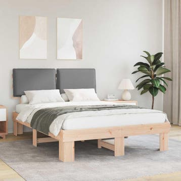 vidaXL Bedframe met Gevoerd Hoofdgedeelte Lichtgrijs 135 x, Verzenden, Nieuw, Twijfelaar, Hout