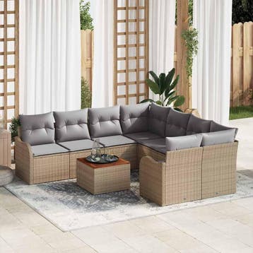 vidaXL Tuinbankenset met opslag 9 pcs Beige en Licht Grijs, Verzenden, Nieuw, Rotan, Meer dan 8 zitplaatsen