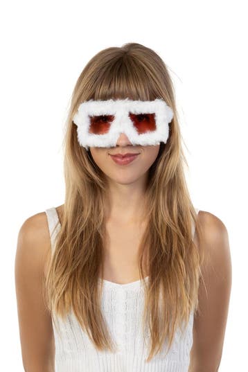 KIMU® Vierkant Bont Zonnebril Wit Montuur Kunststof Roze Gla, Ophalen of Verzenden, Nieuw, Feestartikel, Carnaval