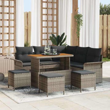 vidaXL Tuin Sofa Set met kussen met opslag met kussen 9 pcs, Verzenden, Nieuw, Rotan, Meer dan 8 zitplaatsen