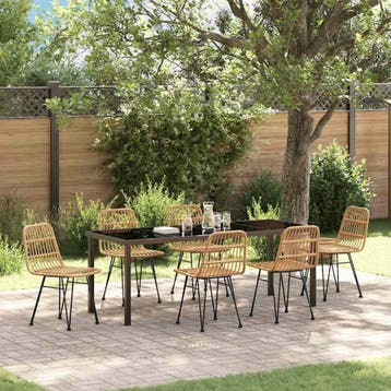 vidaXL Tuin eettafelset 7 pcs Bruin Gepoedercoat staal, Verzenden, Nieuw, Rotan, 7 zitplaatsen