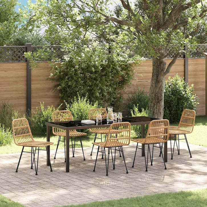 vidaXL Tuin eettafelset 7 pcs Bruin Gepoedercoat staal, Tuin en Terras, Tuinsets en Loungesets, Nieuw, 7 zitplaatsen, Rotan, Verzenden