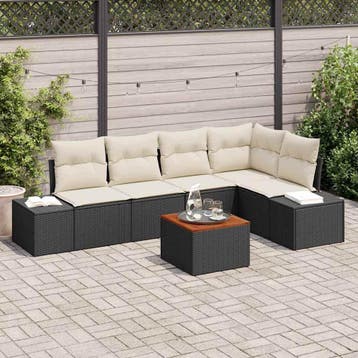 vidaXL Tuinbankenset 6 st Zwart en Crème poly rattan, Verzenden, Nieuw, Rotan, 6 zitplaatsen