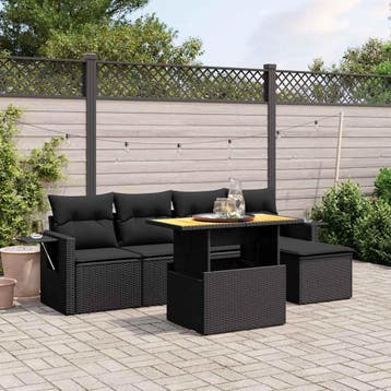 vidaXL 6-delige Loungeset met kussens poly rattan zwart, Verzenden, Nieuw, Loungeset