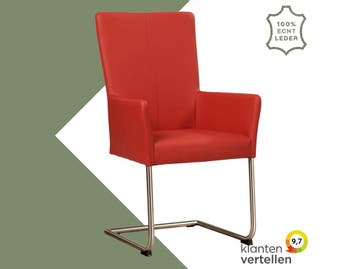 Leren eetkamerstoel Dry met armleuning - Toledo Ducati, Nieuw, Leer, Ophalen of Verzenden, Rood