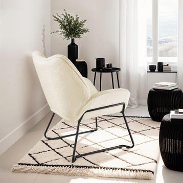 Fauteuil Kjeld bouclé, gestoffeerd, 120kg draagkracht, Verzenden, Nieuw