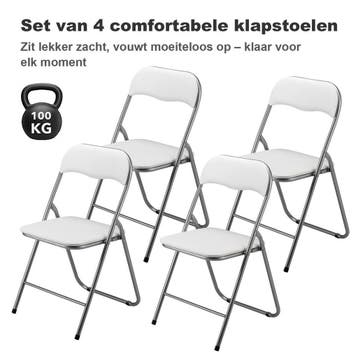 BARDI 4 Stuks Klapstoelen met Kussentjes 100KG - WIT, Huis en Inrichting, Stoelen, Kunststof, Wit, Nieuw, Klapstoel met PVC Zitvlak en Rugleuning met Kussen