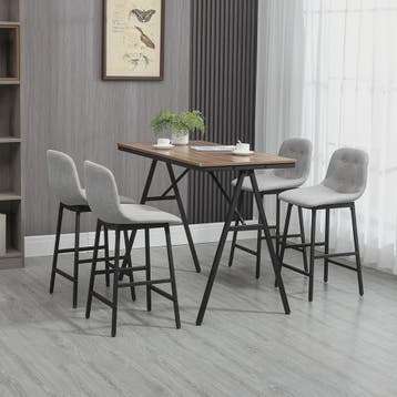 Grijze Bartafel Set met 4 Gestoffeerde Krukken - Stijlvol en, Verzenden, Nieuw