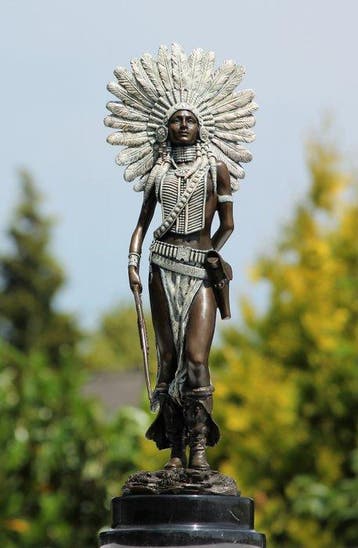 sculptuur, Indian gepatineerd brons - 46 mm - brons marmer, Antiek en Kunst