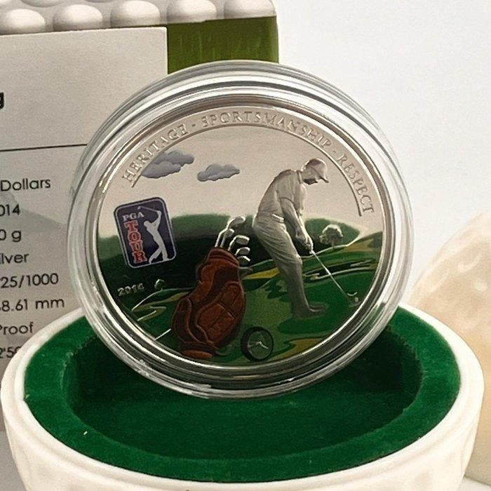 Cookeilanden. Silver Proof Colored - 5 Dollars - Elizabeth, Postzegels en Munten, Edelmetalen en Baren