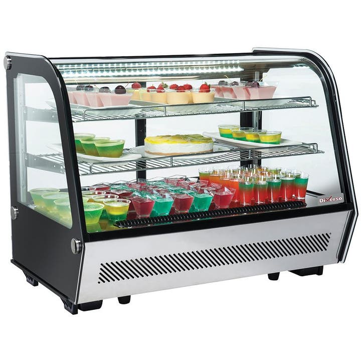 Koelvitrine | 160L | RVS/zwart | +1°c/+12°c | Geforceerd | 3, Witgoed en Apparatuur, Koelkasten en IJskasten, Ophalen of Verzenden
