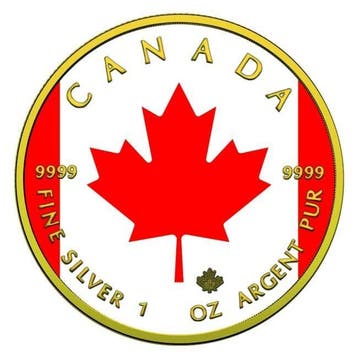 Canada. 5 Dollars 2024 1 oz Maple Leaf Canada Flag 24k Gold