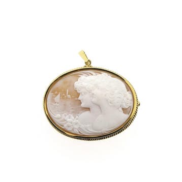 Gouden broche/hanger met camee (Hanger of bedel), Ophalen of Verzenden, Gebruikt, Goud, Overige merken