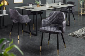 Elegante stoel PARIS grijs fluweel decoratief quilten en, Ophalen of Verzenden, Nieuw
