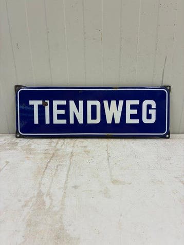 Origineel emaille straatnaambord – Tiendweg – Blauw/wit –