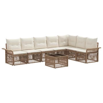 vidaXL Tuinbankenset 8 pcs Beige poly rattan, Verzenden, Nieuw, 8 zitplaatsen