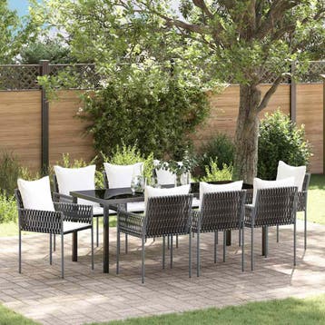 vidaXL Tuin eettafelset 9 st Bruin en zwart PE Rattan, Verzenden, Nieuw, Rotan, Meer dan 8 zitplaatsen