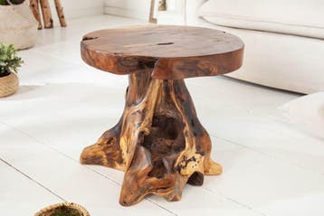 Massieve bijzettafel ROOT 40cm teakhouten kruk gemaakt van, Ophalen of Verzenden, Nieuw