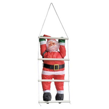 Klimmende Kerstman 60 cm op ladder 85x25 cm, Verzenden, Nieuw