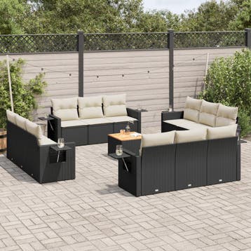 vidaXL 13-delige Loungeset met kussens poly rattan zwart, Verzenden, Nieuw, Loungeset