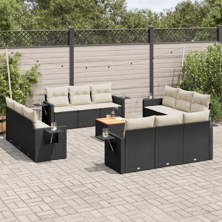 vidaXL 13-delige Loungeset met kussens poly rattan zwart, Tuin en Terras, Tuinsets en Loungesets, Loungeset, Nieuw, Verzenden