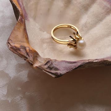 Gouden cocktail ring met parel, 18 tot 19, Gebruikt, Ophalen of Verzenden, Met edelsteen