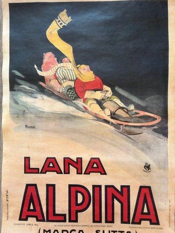 Marcello Nizzoli - Lana Alpina Slitta Invernale Manifesto
