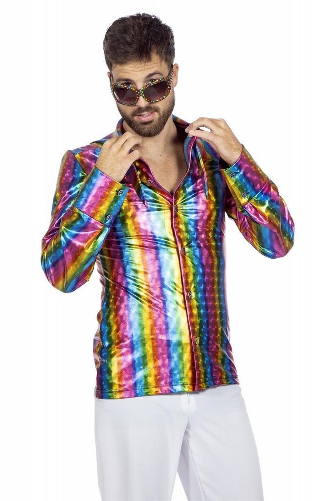 Disco Overhemd Regenboog, Kleding | Heren, Carnavalskleding en Feestkleding, Nieuw, Ophalen of Verzenden