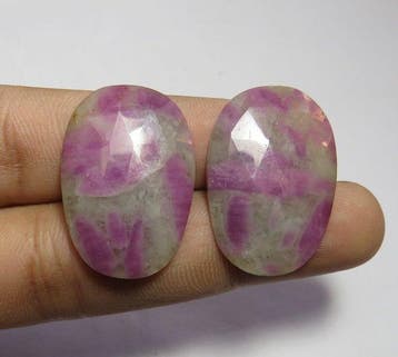 robijn-zoïsite RoseCut Paar Plat GemStone - Hoogte: 29 mm -