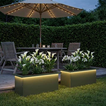 vidaXL Plantenbak met led 2 st Olijfgroen 30 x 60 x 30 cm, Verzenden, Nieuw, Metaal, 60 tot 100 cm
