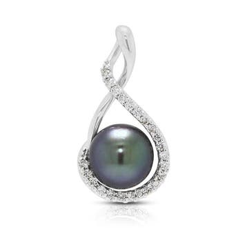 Hanger - 18 karaat Witgoud - 0.24ct. tw. Parel - Diamant -, Sieraden, Tassen en Uiterlijk, Antieke sieraden