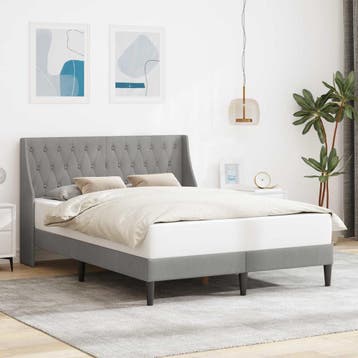 vidaXL Bedframe met hoofdeinde Lichtgrijs 140 x 200 cm, Verzenden, Nieuw, Tweepersoons, Stof