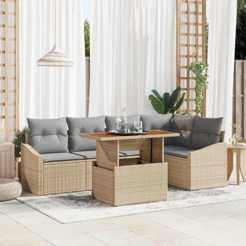 vidaXL Tuin Sofa Set 6 st Beige Poly riet, Verzenden, Nieuw, 6 zitplaatsen