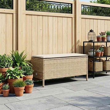 vidaXL Tuinvoetenbank Beige en Crème 80 x 38 x 42 cm PE, Verzenden, Nieuw, Rotan