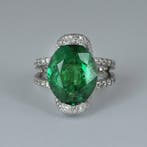 Cocktailring - 14 karaat Witgoud - 13.89ct. tw. Tsavoriet -