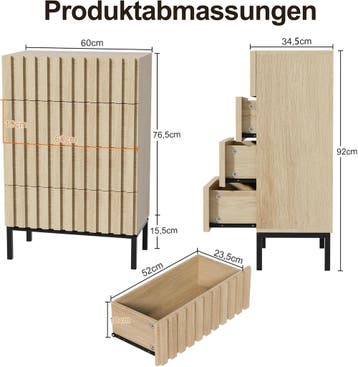 Commode - Dressoir - Ladekast - 60x34x92 cm - Naturel - UEV, Verzenden, Zo goed als nieuw