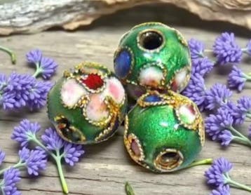 1 x Handgemaakte ronde cloisonné kraal ca. 8 mm – donkerg, Ophalen of Verzenden, Nieuw, Kraal