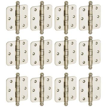 Set van 12 kogellagerscharnieren 89x89 ronde hoek bol glans, Verzenden, Nieuw