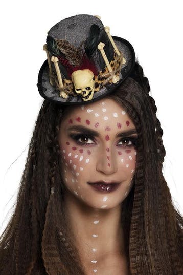 KIMU® Zwart Mini Hoedje Steampunk Botten Flintstone Voodoo S, Ophalen of Verzenden, Nieuw, Carnaval