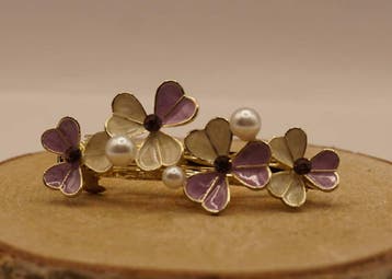 Kleine haarclip  Bloemen met parels  paars / creme, Verzenden, Nieuw, Haarspeld