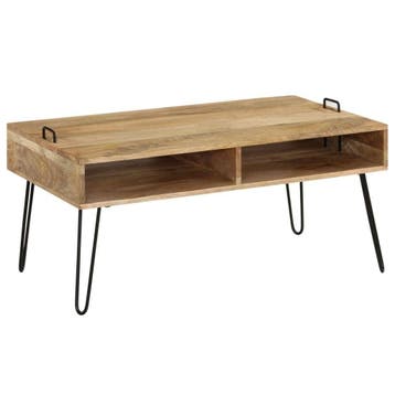 Woonkamertafel mangohout 100cm | retourdeal 80% korting, Gebruikt, 100 tot 150 cm, Metaal, Minder dan 50 cm