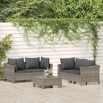 vidaXL 5-delige Loungeset met kussens poly rattan grijs, Verzenden, Nieuw, 5 zitplaatsen, Loungeset