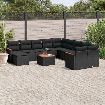 vidaXL 12-delige Loungeset met kussens poly rattan zwart, Tuin en Terras, Verzenden, Nieuw, Loungeset