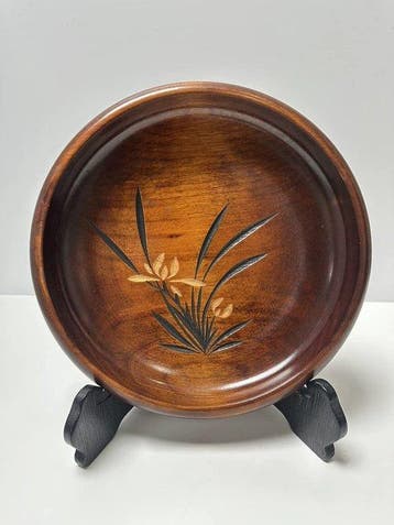 Japanese Orchid Carved Fruit Platter - Bord - Hout