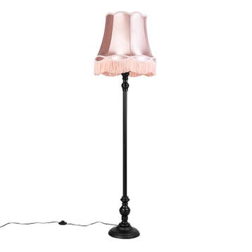 Vloerlamp zwart met Granny kap roze - Classico, Verzenden, Nieuw, Retro