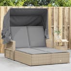 Ligbed 2-persoons luifel en kussens poly rattan gemengd beig, Verzenden, Nieuw