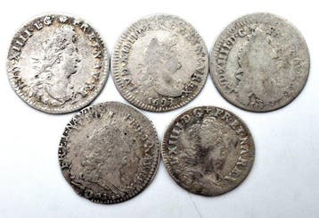Frankrijk. Louis XIV (1643-1715). Lot de 5 monnaies (4 Sols