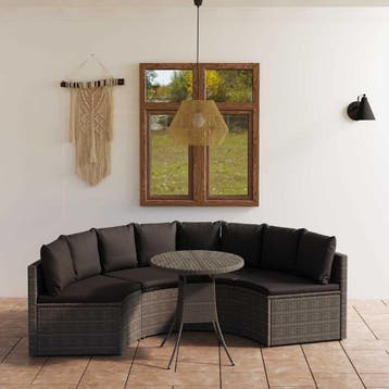 vidaXL 5-delige Loungeset met kussens poly rattan grijs, Verzenden, Nieuw, 4 zitplaatsen, Loungeset