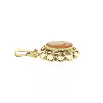 Vintage gouden hanger met camee (Hanger of bedel), Ophalen of Verzenden, Gebruikt, Goud, Overige merken